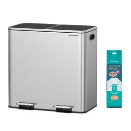 NORYKO Dual Compartment Recycling Bin with Pedals - Silver and Black
