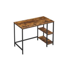 Computer Desk - FINLIA 2 Shelves Rustic Brown Black