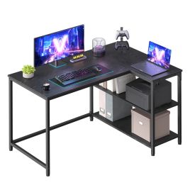 KESAMO L-Shaped Corner Desk with Storage 110 x 80 cm - Ebony Black