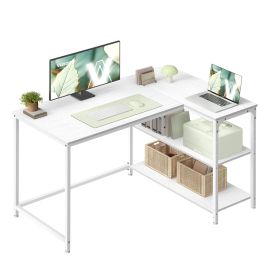 KESAMO L-Shaped Corner Computer Desk - Maple White - 110 x 80cm