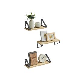 Wall Shelves - ARCNOS Set of 3 Golden Oak and Matte Black Mounting - Golden Oak