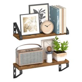 OASYVY Set of 2 Wall Shelves - Rustic Brown and Matte Black