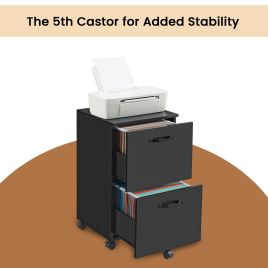 File Cabinet - LUSNA 2 Drawer Rolling Printer Stand with Hanging Rail - Ebony Black