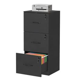 ORPOFE Office Filing Cabinet with 3 Lockable Drawers - Black