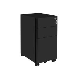 Office Cabinet - NOVRO Mobile Storage Cabinet with Wheels and Lock - Black