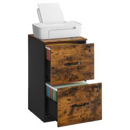 PARAPI 2 Drawer Lockable Filing Cabinet - Rustic Brown and Ink Black