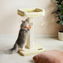 PAVISY Cat Scratching Post with Plush Perch - Beige