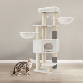 Cat Tree - MARRAE Large Cat Condo with Scratching Posts - White and Beige