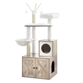 PEPITE Cat Tree with Hidden Litter Box - Greige