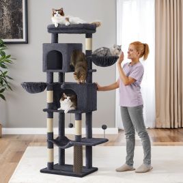 Cat Tree - MARRAE Multi Level Condo with 2 Caves - Dark Grey