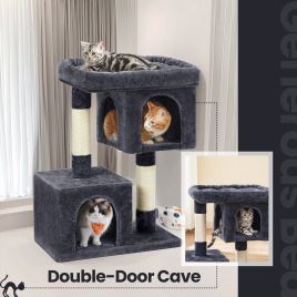 Cat Tree - MARRAE Tower Dual Cave Perch - Dove Grey