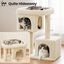Cat Tree - MARRAE Tower Large Dual Compartment Cat Perch - Beige