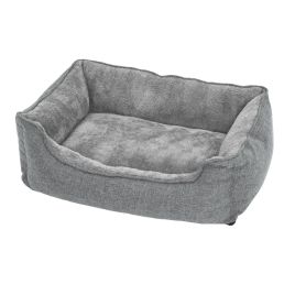 RAPUDI Linen Look Dog Bed with Raised Edges - Light Grey
