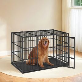 Dog Cage - MARRAE Heavy Duty Crate with Removable Top Door and Tray - Black