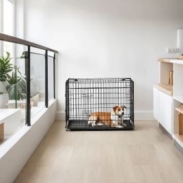Dog Crate - MARRAE Foldable Metal Kennel with Removable Tray - Black