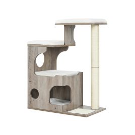 Cat Tree - AVORAE WoodyWonders Tower Faux Fur and Sisal Scratching Posts - Heather Greige