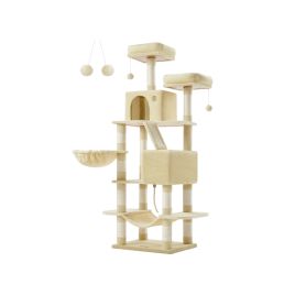 168 cm Tall Large Multi-Level Cat Tree with 13 Scratching Posts Beige
