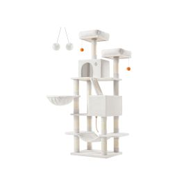 Cat Tree - FINRIA 168 cm Tall Tower with 13 Scratching Posts - White