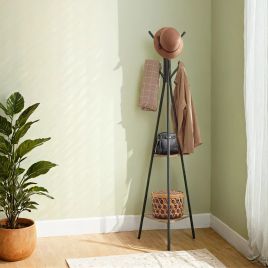 ROVUFE Hall Tree Coat Rack with Shelves - Greige and Black