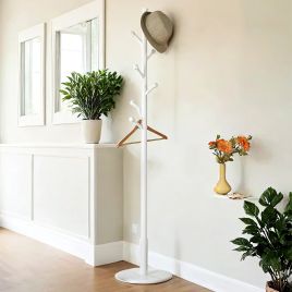 SABYSE Freestanding Solid Wood Coat Rack - White