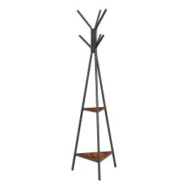 SAFAXE Industrial Coat Rack with Shelves - Brown and Black