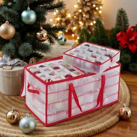 Storage Box - ZARNIA Ornament Cube Bin 128 Slot - Cherry Red