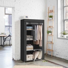 Closet Organizer - ZARNIA Portable Non Woven Cover with Rods and Shelves - Black