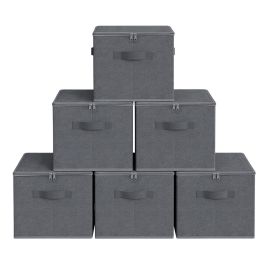 SIBOVA Set of 6 Foldable Storage Boxes with Handles - Slate Grey