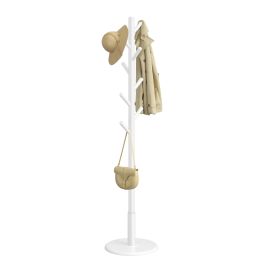 SICAGO Solid Wood Coat Rack with 8 Hooks - Cloud White