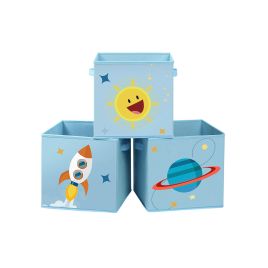 Set of 3 Blue Fabric Cube Storage Bins