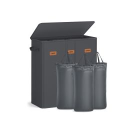 Laundry Basket - GRAZA 3 Compartments Washable Liner and Label - Dove Grey