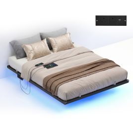 STLAXU Double Floating Bed Frame with LED Lights - Ink Black