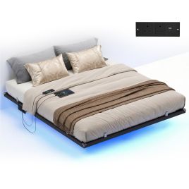 STMYLY King Size Floating Bed Frame with LED Lights - Matte Black