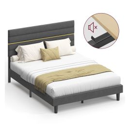 STTAFA King Size Bed Frame with Upholstered Headboard - Slate Grey