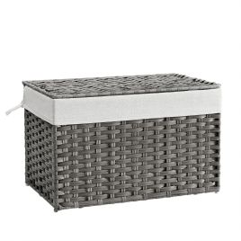 Laundry Basket - LUSSO 105L Synthetic Rattan Foldable with Lid and Handles - Dove Grey