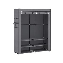 Clothes Wardrobe, Portable Closet, 45 x 127 x 176 cm, 2 Hanging Rails, Shelves, and 4 Side Pockets, Large Capacity for Bedroom, Living Room, Grey RYG008G02