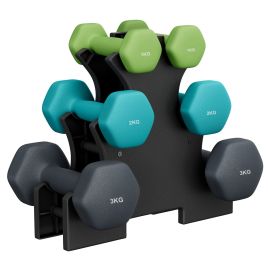 TAPALU 6 Piece Neoprene Dumbbell Set with Stand - Lime, Teal and Dark Grey