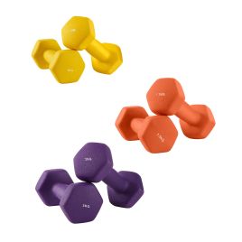 TATONU Neoprene Dumbbell Set with Stand - Yellow, Orange and Purple