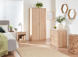 Panama 3pce Bedroom Set Wardrobe Chest and Bedside - Oak