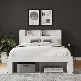 ANYON Kingsize Ottoman Bed with Bookcase Headboard and Storage - White