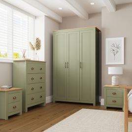 Wardrobe Set - LEVIS 3 Door Bedroom Set 4 Piece Sage Green 118cm
