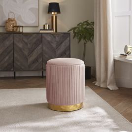 ELODIE Pleated Ottoman Storage Stool - Blush Pink