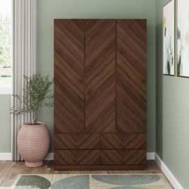Katania 3 Door Wardrobe with 4 Drawers - Royal Walnut