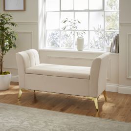 Ottoman Bench - Sophie Ottoman Storage Bench Natural and Gold
