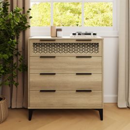 EZLON Oak Finish Chest of Drawers - Medium-sized, 4 Drawers