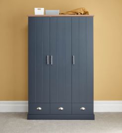 Kendal 3 Door Wardrobe with Drawers - Slate Blue