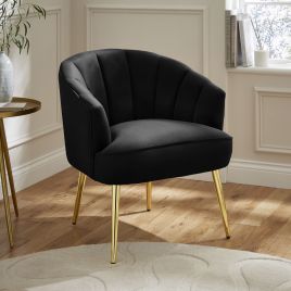 PETRONA Velvet Accent Chair with Gold Legs - Black