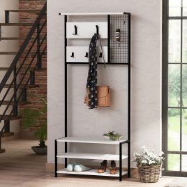 SHELTON Hallway Coat Rack with Shoe Storage - White