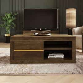 ASTRA Coffee Table with Gold Accents and Storage Drawers - Oak