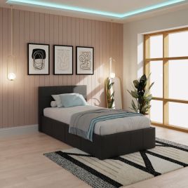 Modern Black Leather Side Lift Ottoman Storage Bed - Single 3ft